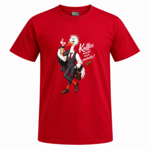 Herren T-Shirt „Kaffee macht mich produktiv!“ – Storch Motiv