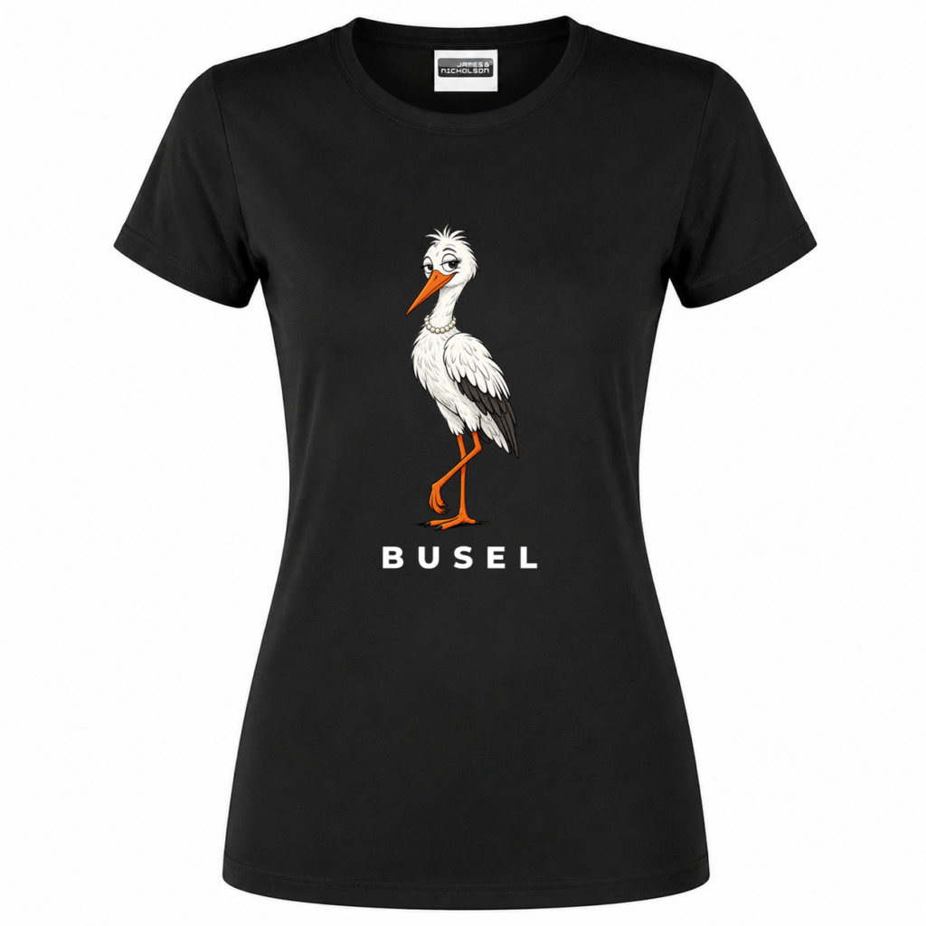 Damen T-Shirt „BUSEL“ mit Storch-Motiv