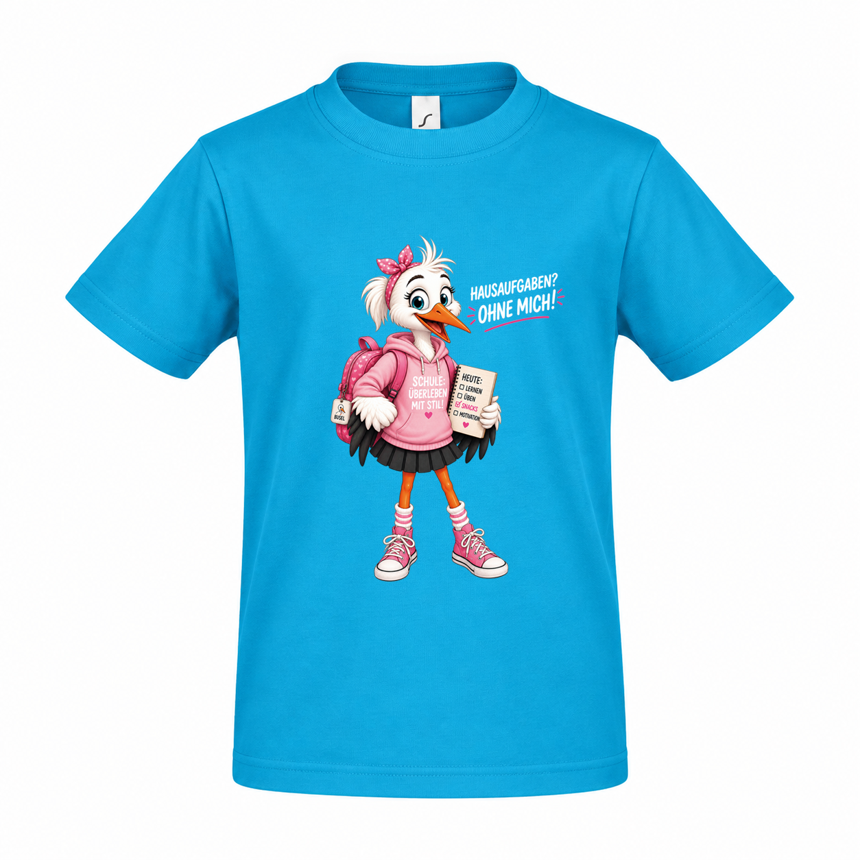 Kinder T-Shirt „Hausaufgaben? Ohne mich!“ – Storch-Mädchen – Bild 5