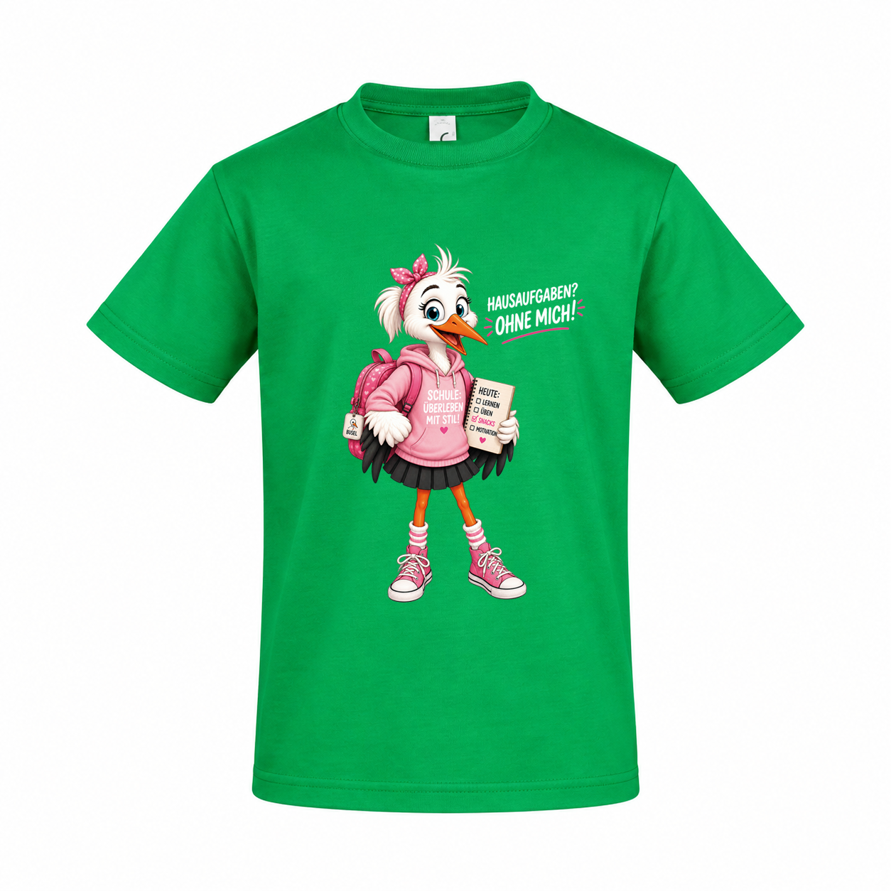 Kinder T-Shirt „Hausaufgaben? Ohne mich!“ – Storch-Mädchen – Bild 3