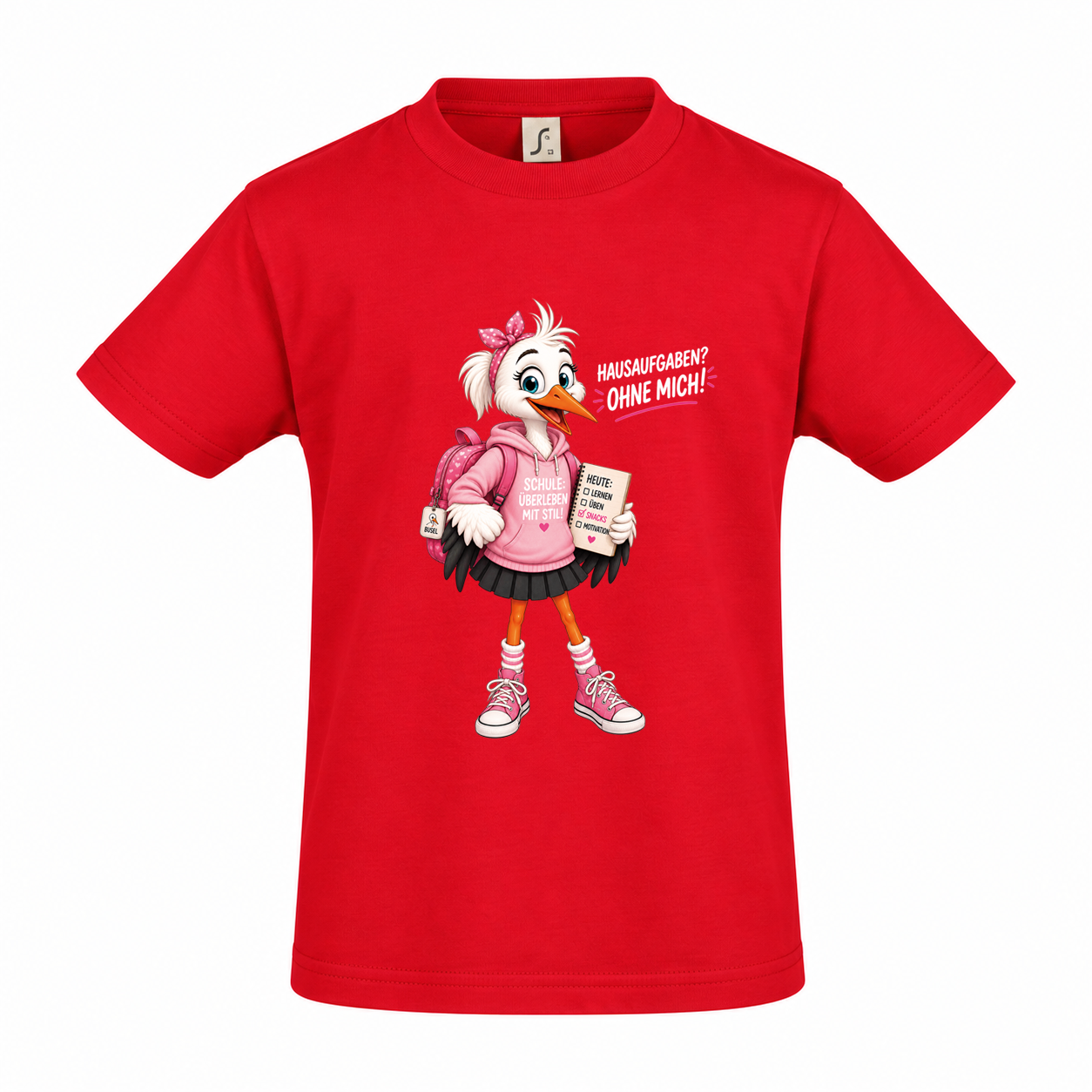 Kinder T-Shirt „Hausaufgaben? Ohne mich!“ – Storch-Mädchen – Bild 2