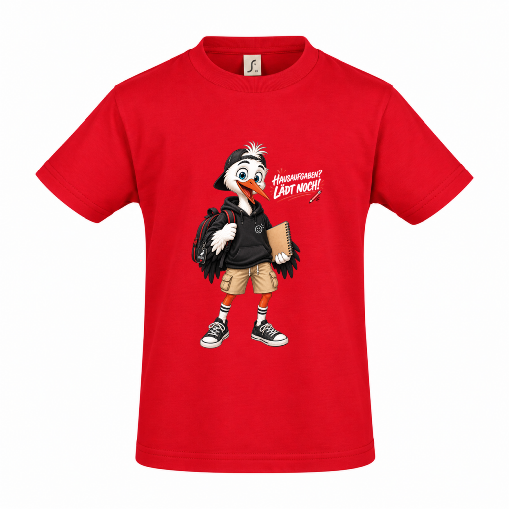 Kinder T-Shirt „Hausaufgaben? Lädt noch!“ – Storch